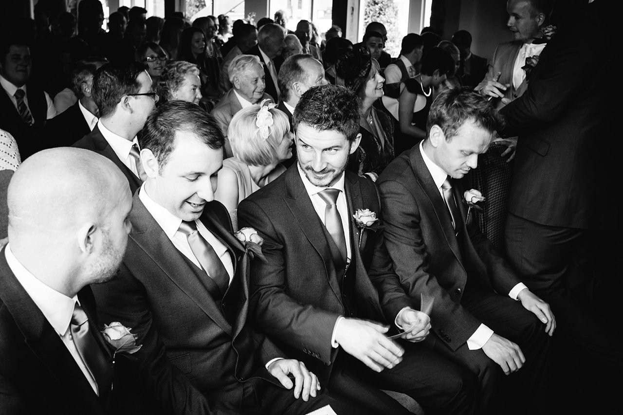 groomsmen laugh and joke