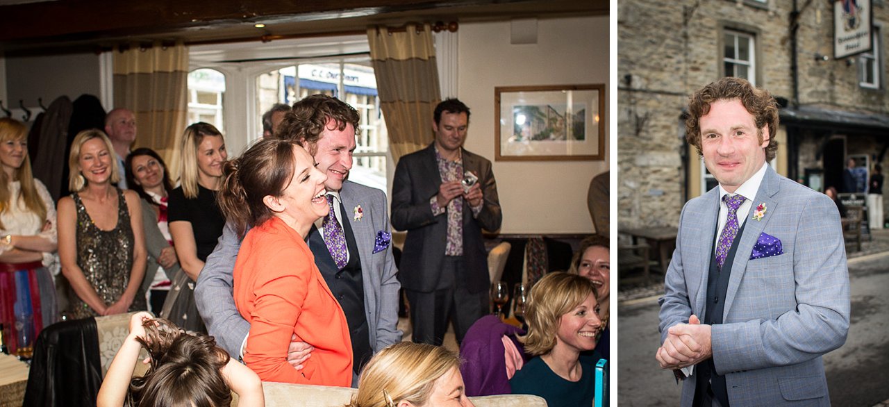 Bride and groom laughing